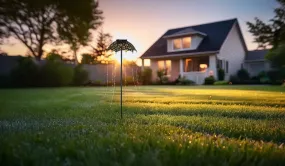 Umbrella Zwart solarlamp Van Globo Lighting - Skapa en magisk st&auml;mning i tr&auml;dg&aring;rden med Umbrella, en unik solcellsbelysning med vackert utskuret m&ouml;nster och h&auml;ngande ljusslingor.