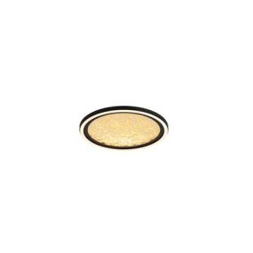 Luna Ø30 Zwart/goud plafondlamp Van Searchlight - De geïntegreerde ledverlichting verspreidt een aangenaam sfeerlicht dat perfect past in elk interieur en tegelijkertijd een vleugje elegantie toevoegt.