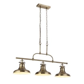 Dallas 96cm Antiek messing hanglamp Van Searchlight - Gemaakt van duurzaam staal met een elegante afwerking, geeft hij een warme en klassieke uitstraling aan de kamer.