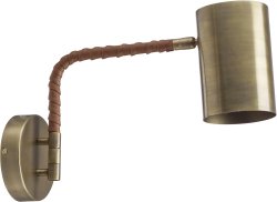 Nora 25cm Goud wandlamp Van PR Home - Wandlamp Nora van metaal, compleet met metalen kap van antiek messing en met kunstleer om het frame gewikkeld.