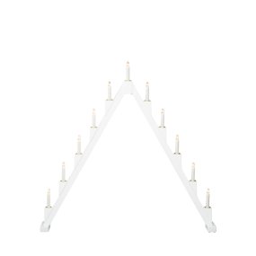 Candelabra 11 Lights Wit Van Konstsmide - Opvouwbare elektrische kandelaar met 11 kaarsen, gemaakt van wit geverfd draad, versierd met messing ringen rond elke kaars voor een elegante toets.