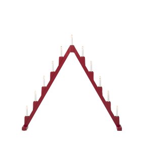 Candelabra 11 Lights ROOD Van Konstsmide - Opvouwbare elektrische kandelaar met 11 kaarsen, gemaakt van rood geverfd hout, versierd met messing ringen rond elke kaars voor een elegante toets.