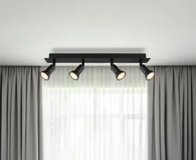 Drew 4 Zwart spot Van Globo Lighting - Drew &auml;r en stilren takspotlight som imponerar med sin enhetliga svarta design.