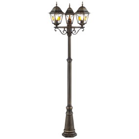 Janel 225cm Antiek zwart lantaarnpaal Van Brilliant - Met zijn klassieke design en drie lichtpunten is hij gemaakt van robuust metaal en bestand tegen alle weersomstandigheden.