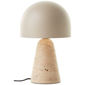 Nalam 30cm Beige tafellamp Van Brilliant - De Nalam tafellamp combineert modern design en natuurlijke elegantie met een stijlvolle beige lampenkap en een stevige voet van kunstmatig travertijn gesteente.