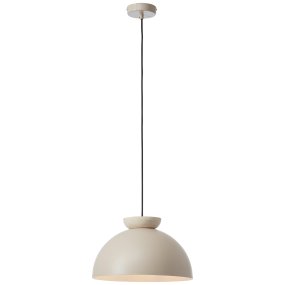 Nalam Ø35 Beige hanglamp Van Brilliant - De lamp combineert een beige metalen kap met een elegant travertijn element, wat een tijdloze uitstraling creëert.