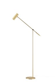 Hubble Read Geborsteld messing vloerlamp Van Globen Lighting - Hubble Read is een elegante staande lamp met een geribbelde, kantelbare kap van gaas, waarmee u het licht in de gewenste stand kunt richten.