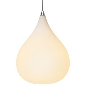 Drops Ø38 Wit hanglamp Van Halo Design - De kap van mondgeblazen opaalglas zorgt voor een fijne lichtverspreiding en in combinatie met de details in geborsteld aluminium draagt de lamp bij aan een mooie sfeer in de kamer.
