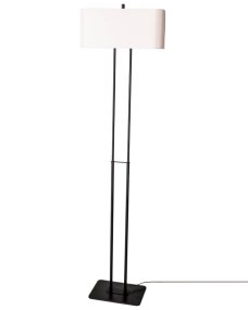 Luton Zwart vloerlamp Van By Rydéns - De zwarte metalen voet met de lange standaard combineert prachtig met de rechthoekige linnen kap in wit.