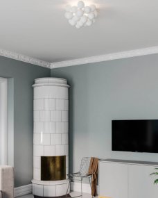 Gross Ø50 Wit plafondlamp Van By Rydéns - De Gross plafondlamp is een decoratieve plafondlamp die bestaat uit 20 handgeblazen glazen bollen, elk met een diameter van 10 cm.