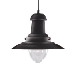 Fisherman Ø32 Zwart hanglamp Van Searchlight - De Fisherman plafondlamp in het zwart met een kap van helder glas is een robuuste lamp met een klassieke, industriële stijl.