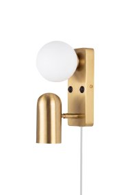 Doppio 25cm Messing leeslamp Van Globen Lighting - Doppio is een veelzijdige metalen wandlamp met een elegante geborstelde messing afwerking en een witte glazen kap.