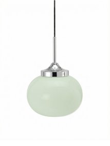 Elsy Ø18 Groente raamlamp Van PR Home - De handgemaakte glazen kap in een zachte saliegroene tint geeft elke lamp een uniek karakter, terwijl de verchroomde metalen details een stijlvol contrast cre&euml;ren.