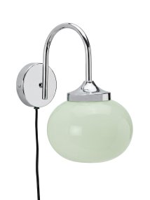 Elsy 30cm Groente leeslamp Van PR Home - De handgemaakte glazen kap in een zachte saliegroene tint geeft elke lamp een uniek karakter, terwijl de verchroomde metalen details een stijlvol en exclusief contrast cre&euml;ren.