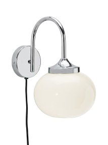 Elsy 30cm Wit leeslamp Van PR Home - De met de hand afgewerkte glazen kap in een zachtwitte tint geeft elke lamp een uniek karakter, terwijl de verchroomde metalen details een stijlvol en exclusief contrast cre&euml;ren.