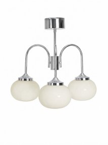 Elsy Ø52 Chroom Van PR Home - De lamp heeft drie naar beneden gerichte armen met witte glazen kappen die een zachte en aangename gloed verspreiden en een gezellige sfeer cre&euml;ren in bijvoorbeeld de woonkamer, eetkamer of hal.