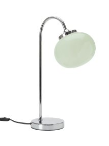 Elsy 50cm Groente tafellamp Van PR Home - De handgemaakte glazen kap in een zachte saliegroene tint geeft elke lamp een uniek karakter, terwijl de verchroomde metalen details een stijlvol en tijdloos geheel vormen.