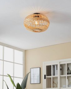 Amsfield Ø45 Natuur plafondlamp Van Eglo - Deze plafondlamp van prachtig gevlochten rotan verspreidt een warme en natuurlijke gloed die een uitnodigende sfeer in de kamer creëert.