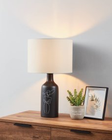 Vinoza 53cm Zwart tafellamp Van Eglo - Met een zwarte voet, versierd met minimalistische lijnen die een vrouw met een hoed afbeelden, brengt de lamp een verfijnde en artistieke toets in uw huis.