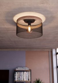 Kilnsdale Ø38 Zwart Van Eglo - Deze lamp heeft een industrieel design met een open metalen kap en een bovenrand geïnspireerd op hout.