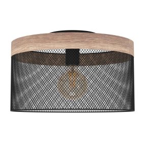 Kilnsdale Ø38 Zwart Van Eglo - Deze lamp heeft een industrieel design met een open metalen kap en een bovenrand geïnspireerd op hout.