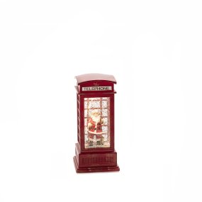 Watergevulde lantaarn Telefooncel ROOD Van Konstsmide - De met water gevulde lantaarn in de vorm van een telefooncel is een sfeervolle kerstdecoratie met een charmante kerstman in een klassieke rode telefooncel.