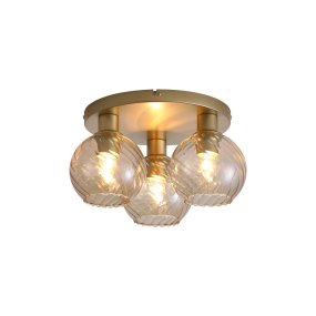 Radiance Ø38 Goud plafondlamp Van Searchlight - De kappen rusten op een plafondplaat met een gouden afwerking, wat zorgt voor een stijlvolle en verfijnde uitstraling.