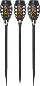 Flame Mini 3-p Zwart solarlamp Van Star Trading - 3 stuks mini-zonnefakkels met dansende gele vlam.