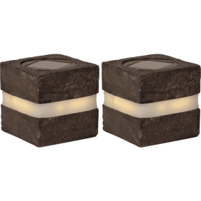 Stonecube 2 Stuks Grijs solarlamp Van Star Trading - Gemaakt van polyhars met een donkerbruin-grijze afwerking die op steen lijkt.