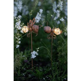 Oxida 2 Stuks Roest solarlamp Van Star Trading - Deze set van twee geoxideerde decoratieve stokjes, een mier en een vlieg van roestkleurig metaal, geeft een charmante en speelse uitstraling.