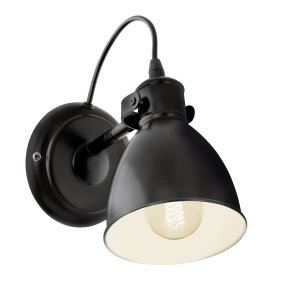 Priddy 22cm Zwart wandlamp Van Eglo - De beweegbare kap met witte binnenkant maakt het gemakkelijk om het licht te richten waar u het nodig hebt, terwijl het een zachte en aangename gloed geeft.
