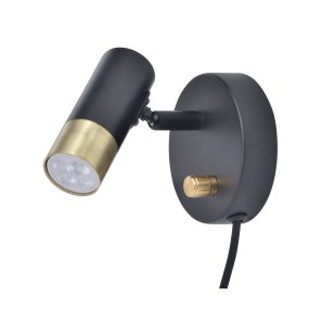 Mini Zwart messing leeslamp Van Oriva - Er zit een beweegbare spot op en een schakelaar met ingebouwde dimmer.