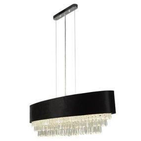 Glamour 100cm Zwart hanglamp Van Searchlight - De combinatie van zwart fluweel, chromen details en sprankelende kristallen druppels geeft de hanglamp een luxueuze en eigentijdse uitstraling.