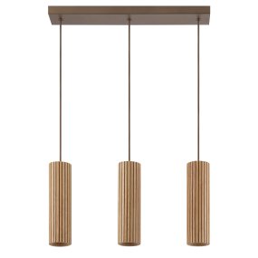 Lakewood 50cm Hout hanglamp Van Brilliant - De drie kappen zijn op een rij geplaatst en de hoogte kan tijdens de installatie worden aangepast aan de ruimte en de gewenste plaatsing.