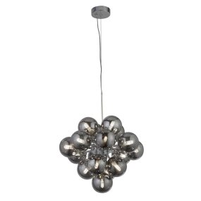 Berry Ø40 Rookkleurig hanglamp Van Searchlight - Berry is een plafondlamp die echt ruimte inneemt - Met in totaal 17 lichtbronnen, omgeven door rookkleurige glazen koepels in een moderne, minimalistische stijl, is dit een gegarandeerde blikvanger in elke kamer.