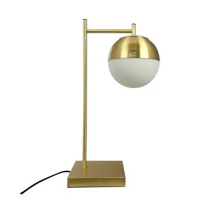 Caen 45cm Messing/wit tafellamp Van Dyberg Larsen - De Caen tafellamp is gemaakt van geborsteld messing en heeft een prachtige glazen koepel die een warm en zacht licht geeft.