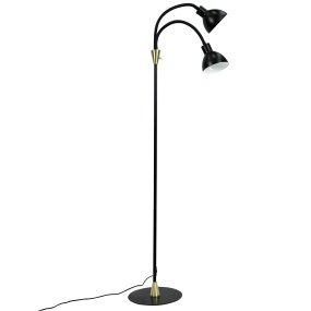 Lilje Zwart vloerlamp Van Dyberg Larsen - Lily golvlampa i svart och m&auml;ssing kombinerar modern design med flexibilitet och funktionalitet.
