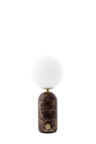 Torrano 28cm Bruin marmer Draagbare Van Globen Lighting - De lamp heeft een discrete metalen knop op de voet en kan in drie stappen worden gedimd om de juiste sfeer te cre&euml;ren.