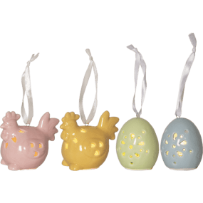 Esther Veelkleurig Van Star Trading - Decoratieve paasdecoratie in een set van 2 paaskuikentjes en 2 eieren van glanzend porselein.