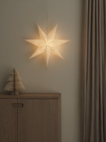 Papieren ster m. borduurwerk Ø60 Wit Van Konstsmide - Met een diameter van 60 cm is hij perfect om voor het raam te hangen, waar hij een prachtige eyecatcher zal zijn tijdens de advent en kerst.