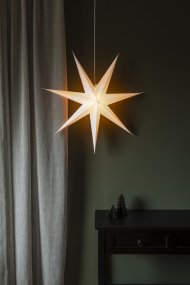 Papieren Ster Ø78 Wit Van Konstsmide - Met zijn zeven punten en een royale diameter van 78 cm is het een prachtige blikvanger voor het raam of als hanglamp in de kamer.