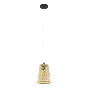 Claverdon Ø18 Hout hanglamp Van Eglo - De decoratieve lampenkap cre&euml;ert een prachtig lichtpatroon wanneer de lamp brandt en draagt bij aan een warme sfeer in de kamer.