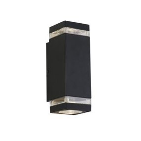 Houston Zwart buitenlamp Van Searchlight - Gemaakt van zwart metaal met heldere acryldetails aan de boven- en onderkant, verspreidt de lamp licht naar boven en beneden - perfect voor effectieve gevelverlichting.