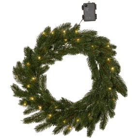 Erna Ø50 Groente Van Star Trading - Deze krans heeft een diameter van ongeveer 50 cm en is verlicht met 30 warmwitte LED-diodes in de vorm van dauwdruppels.