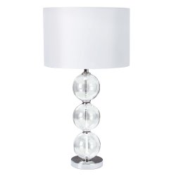 Bliss 58cm Chroom tafellamp Van Searchlight - De witte lampenkap vormt een perfecte aanvulling op de glanzende chromen basis en zorgt voor een zacht, aangenaam licht.