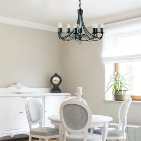 Maypole Ø60 Zwart hanglamp Van Searchlight - Maypole is een indrukwekkende plafondlamp die luxe en stijl combineert in een prachtig design.