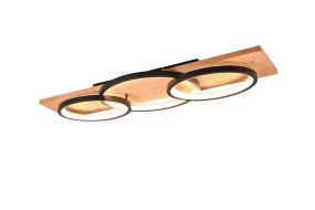 Barca 97cm Hout plafondlamp Van Trio Lighting - De geometrische vormen en de harmonieuze combinatie van matzwart metaal en natuurlijk hout; zorgt voor een aangename sfeer, terwijl u met de ingebouwde SWITCH-dimmer de helderheid eenvoudig in drie standen kunt aanpassen.