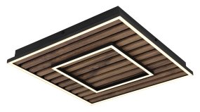 Woody 45cm Hout plafondlamp Van Globo Lighting - Takf&auml;stet som efterliknar akustikpanel i kombination med de mattsvarta detaljerna i metall bidrar med industriell k&auml;nsla till rummet.