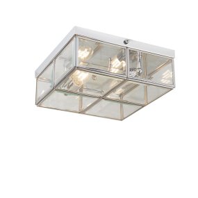Pisa 25cm Chroom plafondlamp Van Searchlight - De vierkante panelen van gepolijst chroom en helder glas cre&euml;ren een spannend lichtspel en een interessant design dat de aandacht trekt zonder de kamer over te nemen.