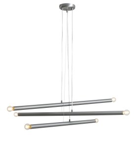 Tubo 6 100cm Staal hanglamp Van Artera - De lamp bestaat uit drie smalle metalen buizen met een elegante stalen afwerking, die op verschillende hoogtes en hoeken zijn geplaatst en zo een spannend en luchtig effect cre&euml;ren.